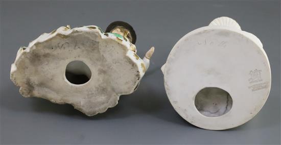 Two Rockingham porcelain figures, c.1830, h. 17cm and 19.5cm, some restoration to shepherdess